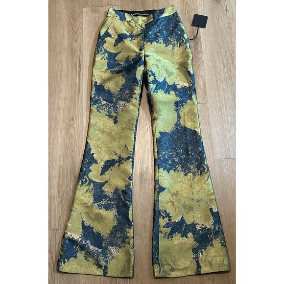 NWT $298 Kimberly Goldson Women’s 'Lynn' Teal Multi Wide-Leg Dress Pants-Size 4 - Picture 1 of 8